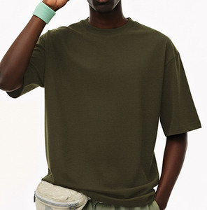 T-shirt personnalisé pour homme, coupe ample, poids lourd, 400 grammes, coton tricoté, manches courtes, uni, col rond, écologique, mode été - Product Image 2
