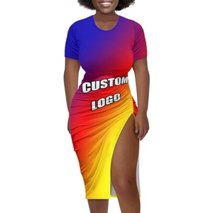 Vente en gros de <span class=keywords><strong>robe</strong></span> de club <span class=keywords><strong>moulante</strong></span> pour femmes Plus Size Slit Midi Tshirt Dresses Ladies Summer Sexy News Paper Date Night Curvy Dress - Product Image 5