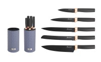 Ensemble de 6 couteaux de cuisine avec décor en or rose, poignées antidérapantes, support rond multifonction pour la cuisine à domicile