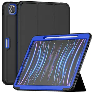 Rugged Flip Leather And TPU Bumper Cover Case For IPad Pro 12.9 Inch 2018/2020/2021/2022 Universal