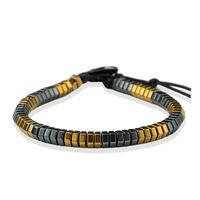 Bracelet énergétique vintage tissé à la main avec perles facettées, bracelet ajustable avec perles hexagonales et perles plates en hématite