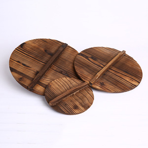 Couvercle de pot en bois massif, casserole ronde épaisse de style ancien, bois, vente directe d'usine, style rétro. - Product Image 1
