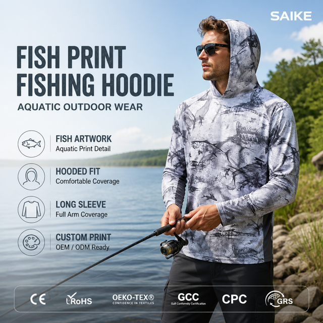 Custom UPF 50 Breathable Moisture Wicking UV Protection Printed Performance Long Sleeve Men's Fishing Shirts