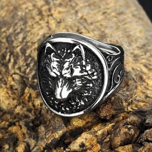Men's Stainless Steel Viking <b>Wolf</b> Head <b>Ring</b> Hip Hop Style Animal Shape Gift Jewelry - Product Image 2