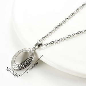 Colgante de medallón con marco de fotos ovalado grabado, collar para hombres y mujeres, de acero inoxidable, abrible, con cadena conmemorativa, regalo de joyería, 1 unidad - Product Image 2