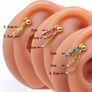 Nouvelles boucles d'oreilles Gaby en cartilage avec chaîne en strass, boucles d'oreilles à fleurs pour <span class=keywords><strong>piercing</strong></span>, hélix, bijoux de <span class=keywords><strong>piercing</strong></span> en gros - Product Image 1