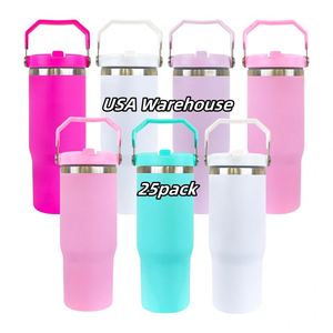 Paquete de 25 Vasos Térmicos de 30 oz con Aislamiento al Vacío, Tapa con Pajita Abatible, Asa y Diseño para Sublimación en Blanco - Product Image 1