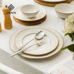Nordic Reactive Glaze Simple Stoneware Salad Plate Embossed Italian Rustic Ceramic Wedding Dinner Dish Platter For Parties