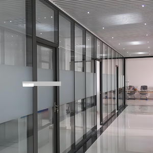 High Quality Slim Modern Aluminium Frosted Glass <strong>Partition</strong> <strong>Wall</strong> for Hall Meeting Rooms Dining Areas Warehouses Exteriors - Product Image 1