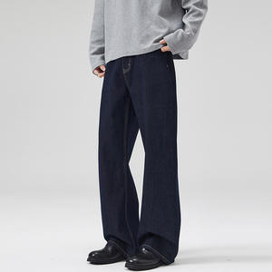 Jean vintage bleu foncé en denim brut, coupe bootcut, respirant, taille mi-haute, Cleanfit, pour hommes et femmes, Printemps-Été - Product Image 2