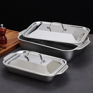 Stainless Steel Rectangular Baking Dish With Lid Oven Safe For Fish Seafood Grilling - Product Image 1