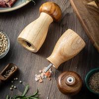 Ensemble moulin à sel et à poivre manuel en forme de champignon, en bois massif d'acacia, avec base en bois, vente en gros