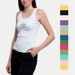 Nouveauté, débardeur décontracté à col rond, en silicone personnalisé, 95% coton, 5% élasthanne, extensible, ajusté, côtelé, pour femmes - Product Image 1