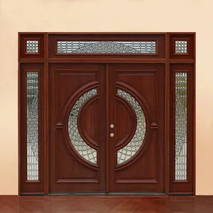 High quality exterior frosted glass wood front entry doors house external main entrance luxury mahogany solid wooden double door