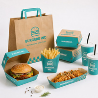 Boîtes d'emballage alimentaire jetables en papier kraft de qualité alimentaire, résistantes à la graisse, pour la restauration rapide à emporter, hamburgers, frites, ailes de poulet