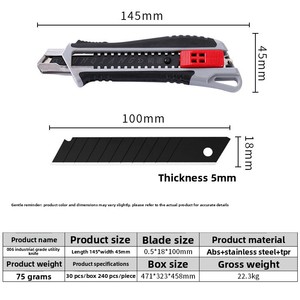 Cutter industriel transfrontalier en caoutchouc ABS <span class=keywords><strong>avec</strong></span> lame en <span class=keywords><strong>acier</strong></span> allié de 145 mm et épaisseur de 0,5 mm, double verrouillage - Product Image 4