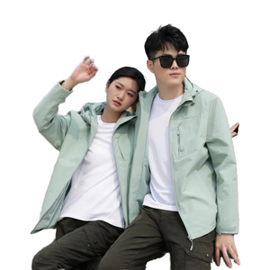 เสื้อแจ็คเก็ตกันลมมีฮู้ดสีเขียวอ่อนแบบยูนิเซ็กซ์พร้อมซิปปิดสวมใส่สบายๆในฤดูใบไม้ผลิสำหรับผู้ชายผู้หญิง - Product Image 1
