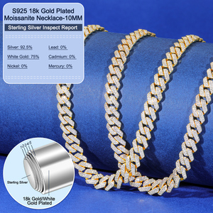 Cadena cubana de moissanita de 8mm, 10mm, 12mm, 14mm, chapada en oro de 18K, plata de ley 925, con incrustaciones de circonitas, pasa el probador de diamantes, para hombre - Product Image 2