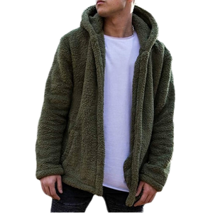 Sudadera con capucha de forro polar Sherpa para hombre, con cremallera, lisa, teñida, holgada, estilo Teddy - Product Image 1