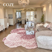 Tapis rose de style moderne en tissu bouclé, artisanal, tufté à la main, motif 3D tridimensionnel pour salon