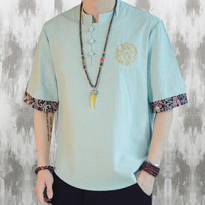 Camiseta de Lino de Manga Corta para Hombre, Tallas <span class=keywords><strong>M</strong></span>-5XL, Bordado, Estilo Holgado, Ropa de Verano, Estilo Chino, Ropa Urbana para Hombre - Product Image 3