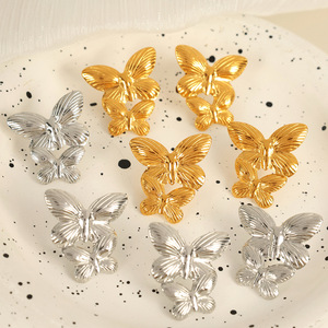 Butterfly Earrings Gold Silver <b>Titanium</b> Steel Chandelier Earrings For Women Party Jewelry EH755G EH755S - Product Image 1