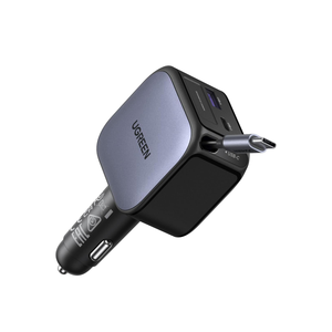 Cargador de Coche Retráctil <span class=keywords><strong>UGREEN</strong></span> de 90W, Cargador de Teléfono para Coche 3 en 1 con USB C, Carga Rápida con Cable Tipo C, Adaptador para Encendedor de Cigarrillos - Product Image 1