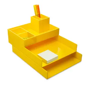 Yellow Stackable Acrylic Organizer Desktop Accessories Storage File Paper Document Container Plastic Office Supplier