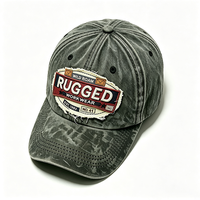 Casquette de baseball vintage en coton délavé, style 'Dad Hat', avec patch brodé personnalisé et effiloché, robuste, pour le travail et l'extérieur, non structurée, avec motif lettre