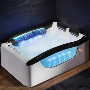 Moderna Bañera de Hidromasaje Independiente de Diseño Japonés con Jets de Aire, Diseño Rectangular de Vidrio para Villas con Accesorio de Drenaje - Product Image 1