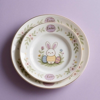 Service de table en céramique de Pâques avec motif imprimé lapin, œuf, poussin pour la fête de printemps, cadeau, décoration de table