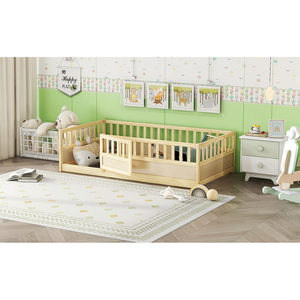 Giường đôi Kích thước sàn, xây dựng tích hợp với hàng rào an ninh siêu cao, cửa, khung giường trẻ em - Product Image 6