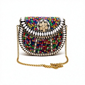 Handmade Mosaic Iron <b>Clutch</b> Pearl <b>Gold</b> Embellishments Satin Lining Shoulder Strap Multi-Function Designer Ethnic Evening Party - Product Image 1