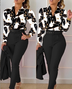 2023 nuovo Top da donna europeo e americano stampato alla moda con maniche lunghe e pantaloni in tinta unita - Product Image 4