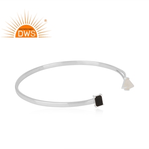 Sterling Silver Arrow Design Bangle Black Onyx Rainbow Moonstone Openable Bangle Gemstone Jewelry Manufacturer - Product Image 2