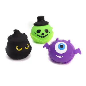 Fashion luminous Halloween squeeze color stress reduce product flashing devil fidget TPR glow squishy ball toy