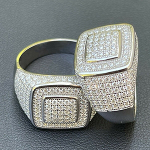 Anello con Sigillo e Diamante da Uomo T0710, Pietra Naturale, Design Quadrato, Placcato Oro 10K, per Uso Quotidiano - Product Image 5