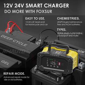 Chargeur de batterie portable 10A pour voiture et moto avec 7 étapes de charge pour batteries Calcium, Gel AGM, Humides, LiFePO4, Plomb-acide - Product Image 5