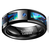POYA – bague en carbure de tungstène noir en coquille d'ormeau véritable pour homme, incrustation de pierre de saphir bleu, bande de mariage de 8mm