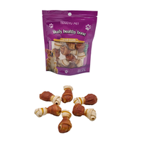 Friandises dentaires naturelles pour chiens, saveur cacahuète riche en protéines, os noué bicolore pour la santé bucco-dentaire, pour des dents propres et le contrôle du tartre