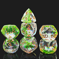 Ensemble de dés DND en résine liquide verte transparente, 7 pièces, dés polyédriques transparents pour jeux de rôle, Dungeons and Dragons, Pathfinder RPG