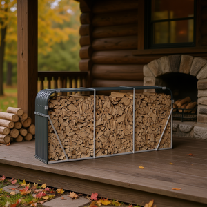 Porte-bûches 92,1x17,7x39,4 cm en acier galvanisé anthracite, rangement moderne pour bois de chauffage, accessoire rectangulaire pour cheminée - Product Image 2