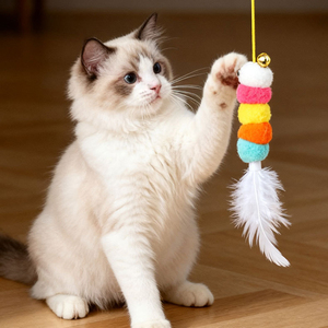 Jouet pour chat interactif à suspendre à la porte, avec plumes, pompons et clochette, à levage automatique type <span class=keywords><strong>yoyo</strong></span> - Product Image 5