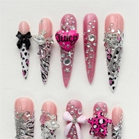Uñas Postizas 3D con Diseño Floral de Ojo de Gato, Uñas Acrílicas de Verano con Diseño de Conchas Marinas Azules, Uñas Postizas Largas de Estilo Stiletto, Uñas Postizas de Cobertura Completa