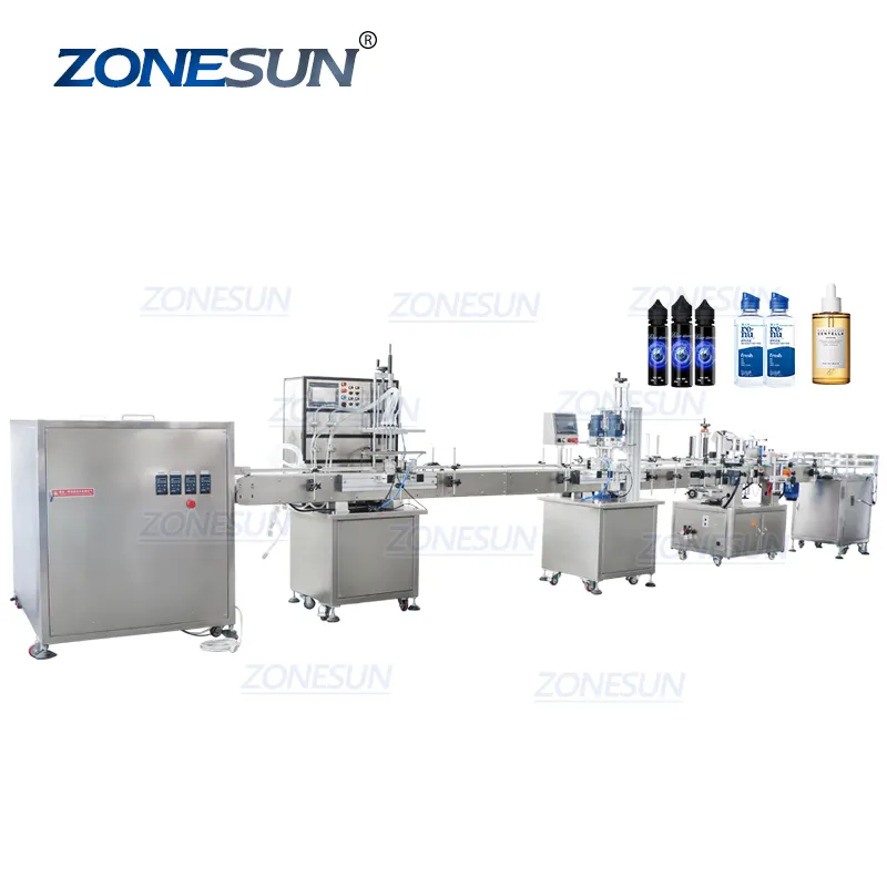 ZONESUN चुंबकीय पंप तरल भरने कैपिंग और लेबलिंग मशीन लाइन के साथ पूर्ण स्वचालित बोतल Turntable मशीन