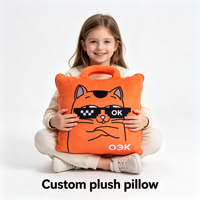Coussin en peluche carré personnalisé en forme de chat de dessin animé, fabriqué en usine, avec motif sur mesure, coussin doux et moelleux, couverture-coussin