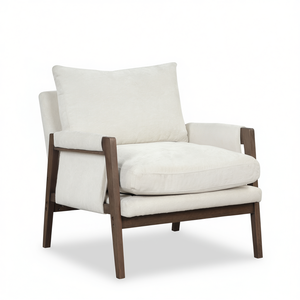 Fauteuil d'appoint en velours de style mid-century modern avec pieds en bois blanc et dossier solide pour salon - Product Image 1