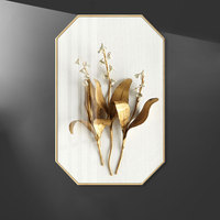 Tableau mural en porcelaine cristalline encadré, série Feuille d'Or, motif floral nordique, pour fond de canapé, vente en gros usine