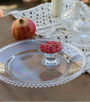 Plato de Plástico Transparente de 13 Pulgadas con Borde Dorado Decorativo para Bodas, Hoteles y Banquetes
