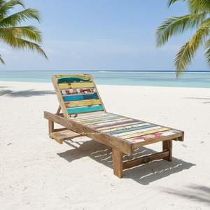 Tumbona hecha de madera recuperada de barcos, con su color original. Para hoteles y villas como una elegante tumbona plegable. - Product Image 2
